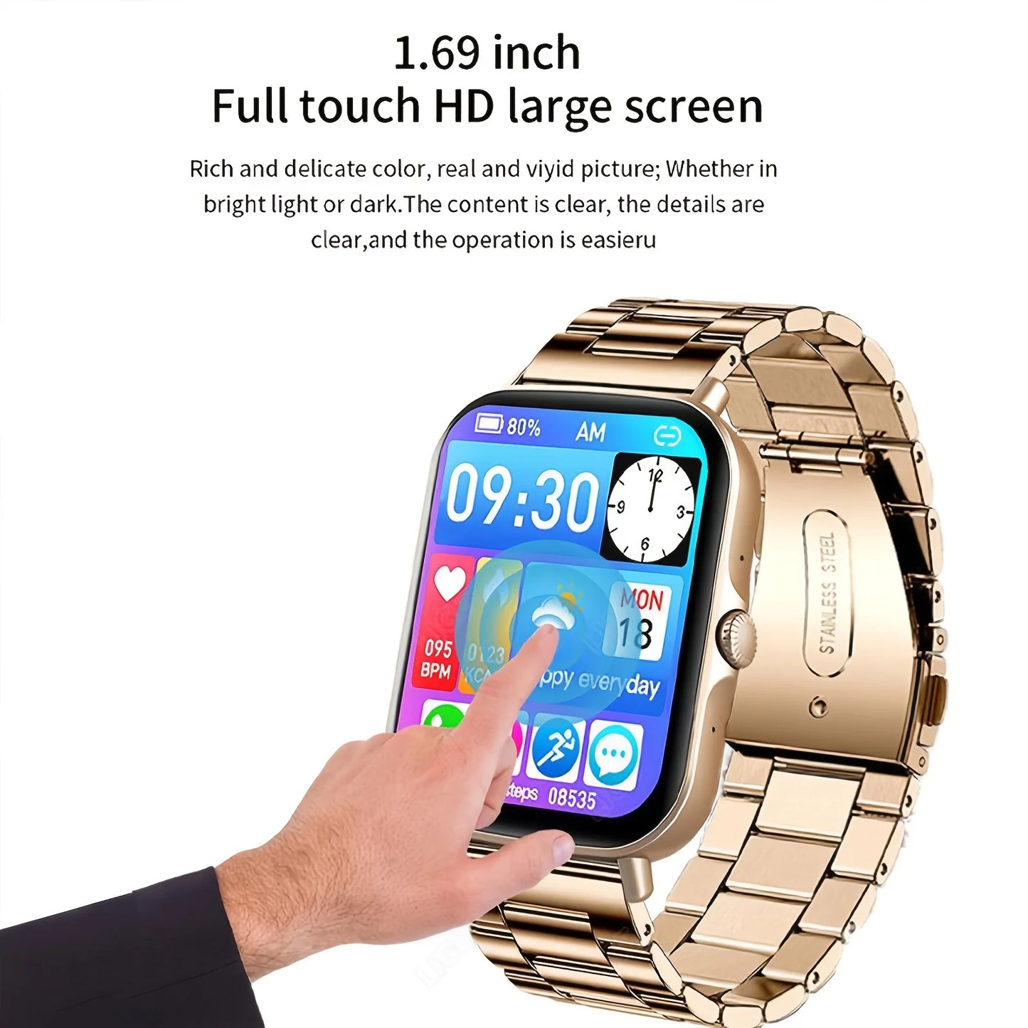 Smart Full Touch Sports Watch with Body Temperature Monitor, Dial & Call Function, Stay Connected Anytime and Anywhere