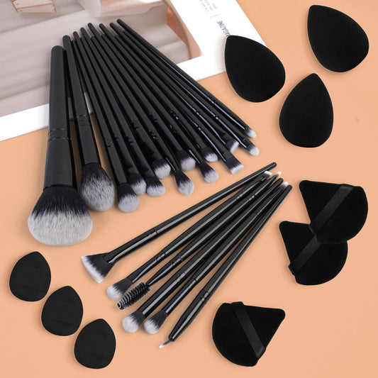 29-Piece Professional Makeup Tool Kit: 20 Makeup Brushes and 9 Makeup Sponges Including Air Cushion and Finger Puff, Portable Design