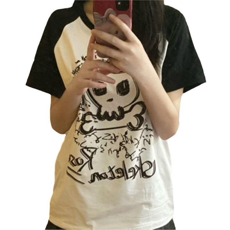 Cute Casual Retro Top With A Skull Print