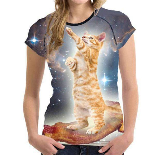 T-shirt med sødt stående kattetryk