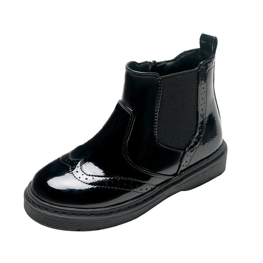 Solid Color Black Girls Short Boots Side Zipper