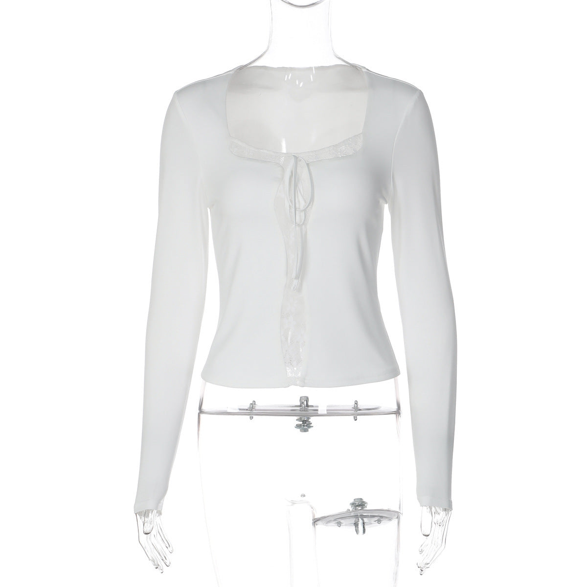 Lace Trim Patchwork Square Neck T-shirt For Women