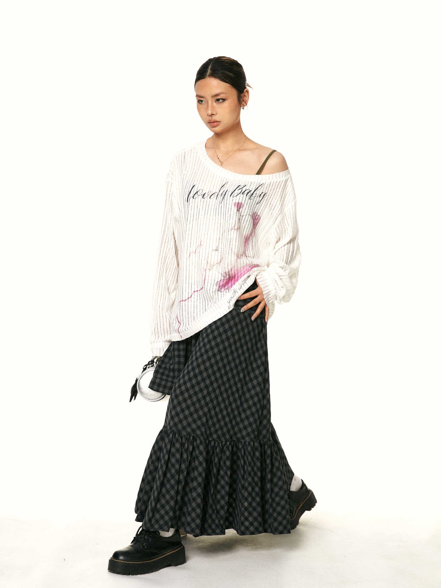 Women's Retro Easy Matching Ruffled Plaid Fishtail Skirt