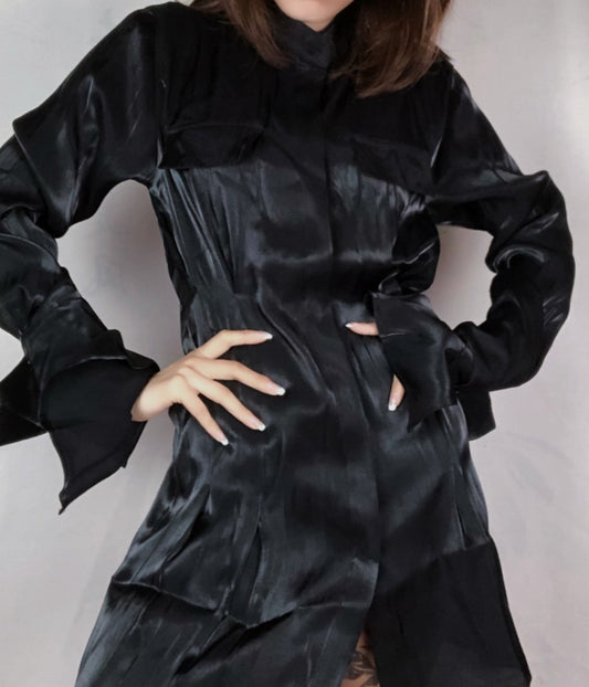 Ladies Pleated Waist Slimming Shirt Dress