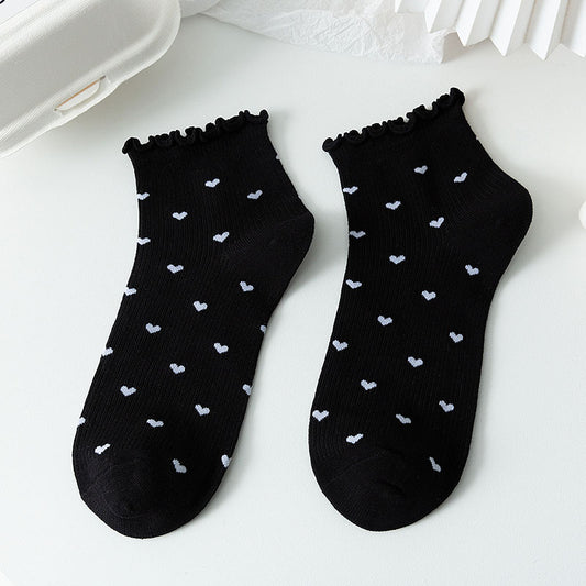 Women's Simple Japanese Lace Love Short Socks