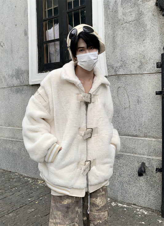 Zipper Padded Lambswool Cotton-padded Jacket Coat
