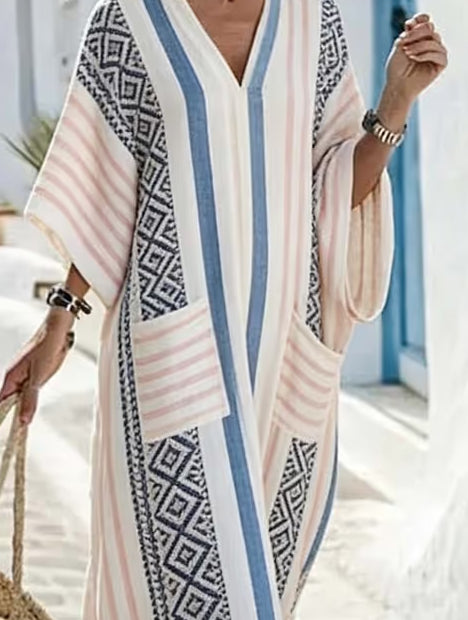Women'S Casual Color-Block Striped Dress