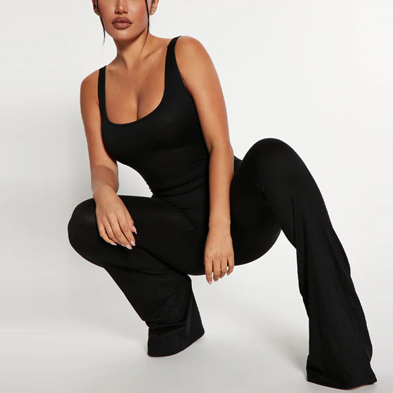 Women's Solid Color Slim Fit Backless Sleeveless Shoulder Strap Jumpsuit