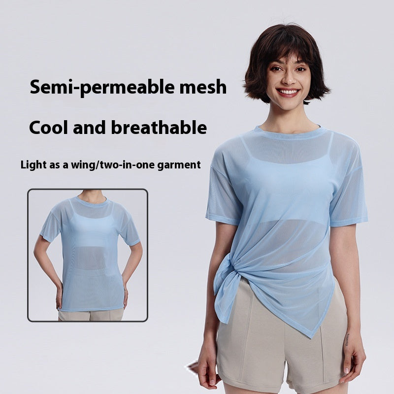 Summer Yoga Short Sleeve Women's Mesh Side Slit