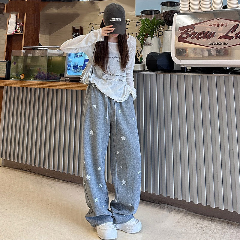 Womens Gray Star Sweatpants New SpringAutumn Style