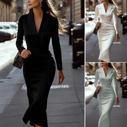 Stylish New Suit-style Long-sleeve Figure-flattering Work-ready Sheath Dress