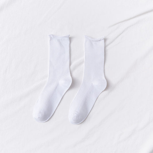 Women's Mid-tube Socks Thin Candy Color Rolled Edge Cotton