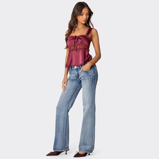 Stitching Lace Spaghetti-strap Camisole Top