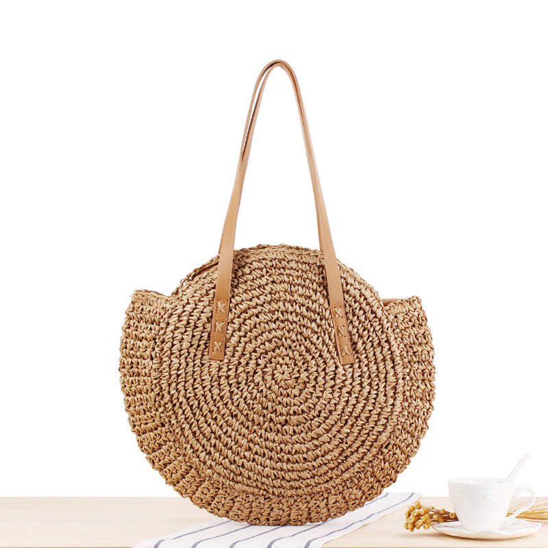 Simple Round One-shoulder Straw Bag Woven Bag Beach Bag Fashion Female Bag Straw Bag