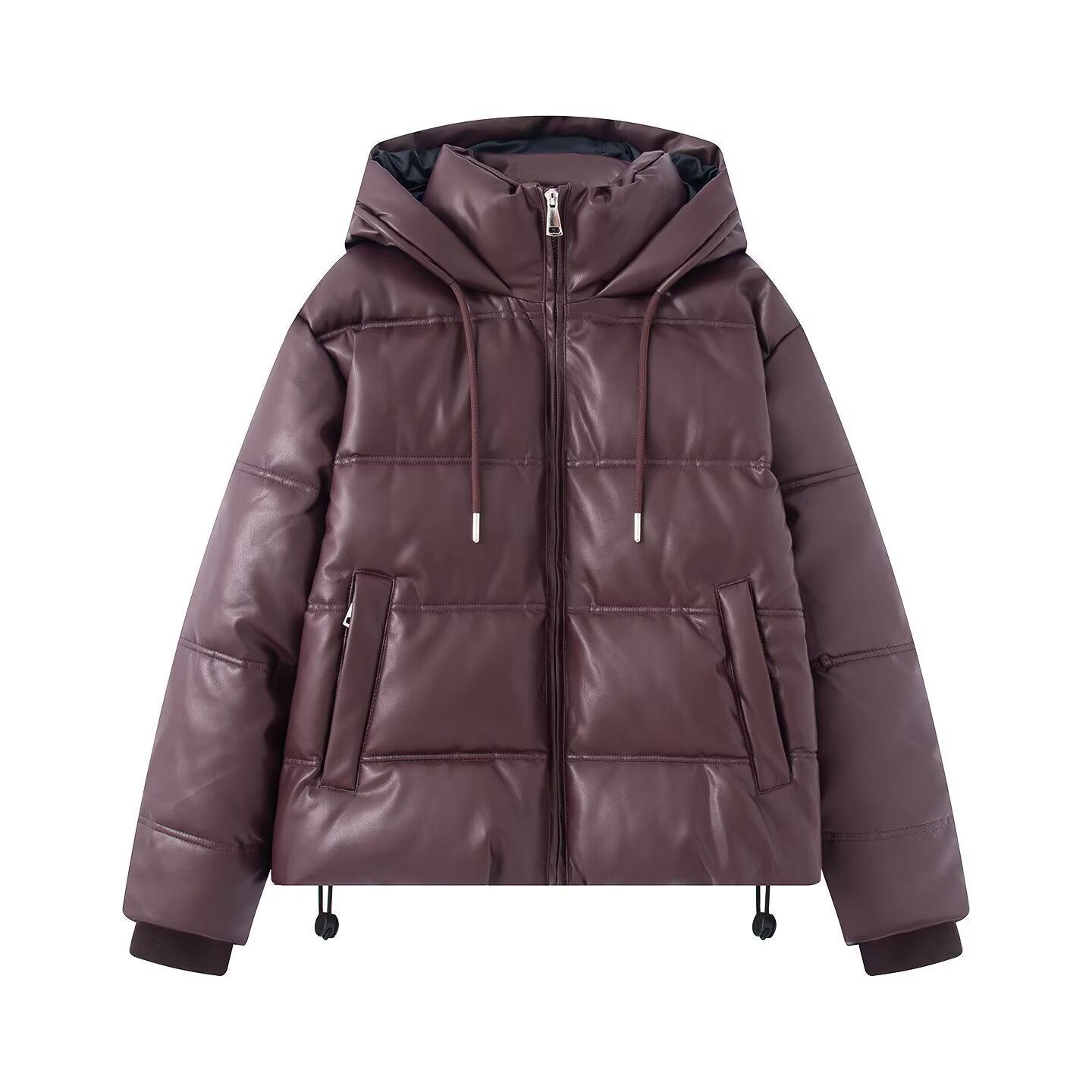 Thickened Warm Hooded Faux Leather Padded Cotton Coat For Women