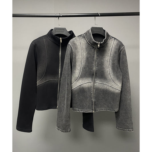 Design Sense Worn Looking Washed-out Niche Zipper Cardigan Sweater Coat Hot Girl Cool Wind