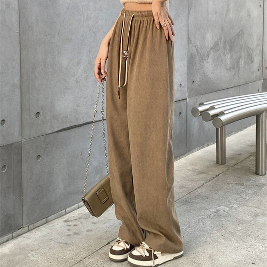 Corduroy Double Drawstring Wide Leg Pants High Waist Casual Straight Pants