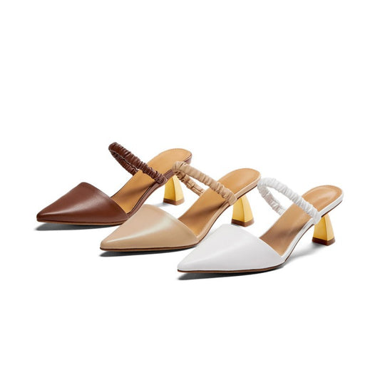 Baotou Women's Medium Thick Heel Pointed Toe Sandals