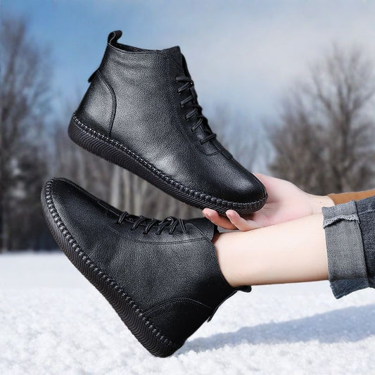Women's Genuine Leather Soft-soled Lightweight Flat Ankle Boots