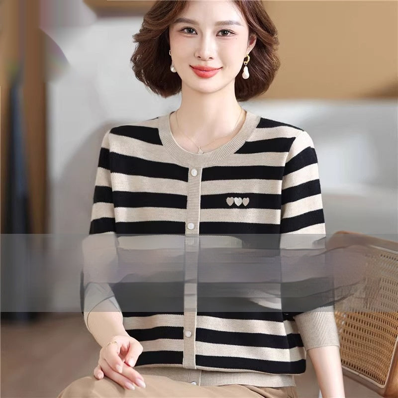 New All-matching Striped Loose Plus Size Top