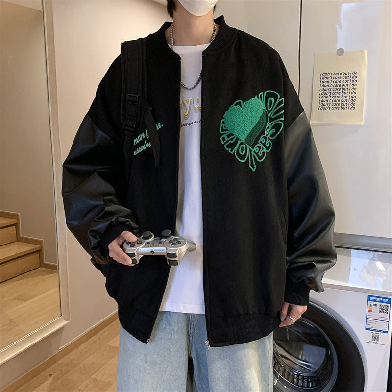 Veste ample couple hip-hop patchwork brodé
