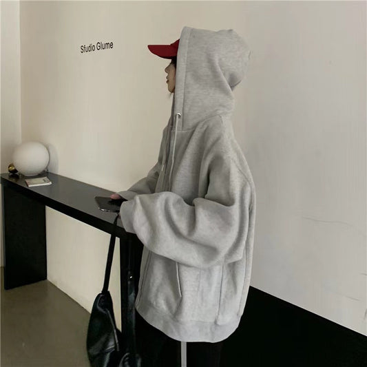 Womens Loose Korean-Style Hooded Sweatshirt Top