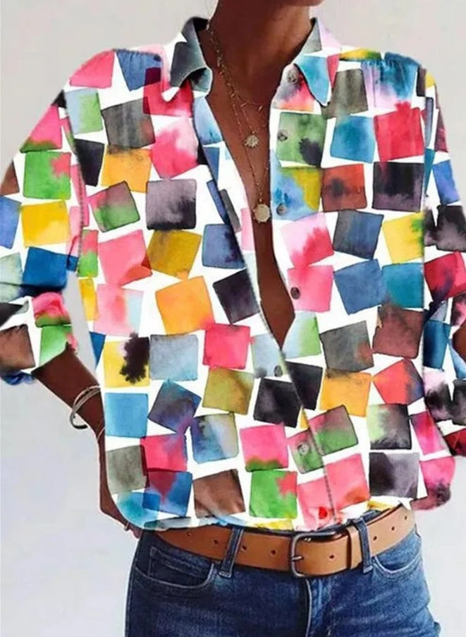 3D Printed Leisure Vacation Geometric Pattern Women's Long-sleeved Blouse