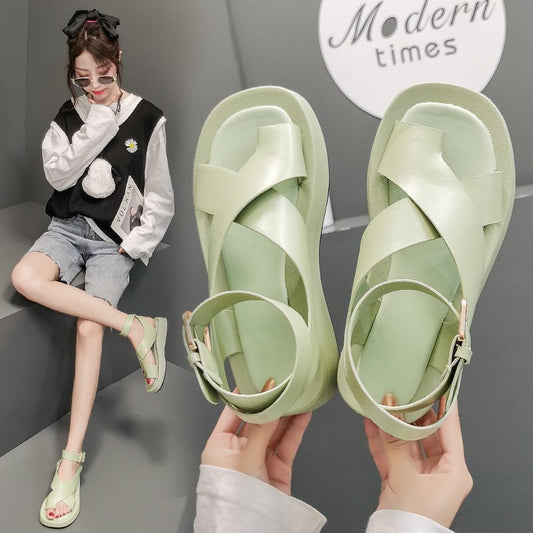 Women's Thick Sole Fairy Style Cross Roman Shoes