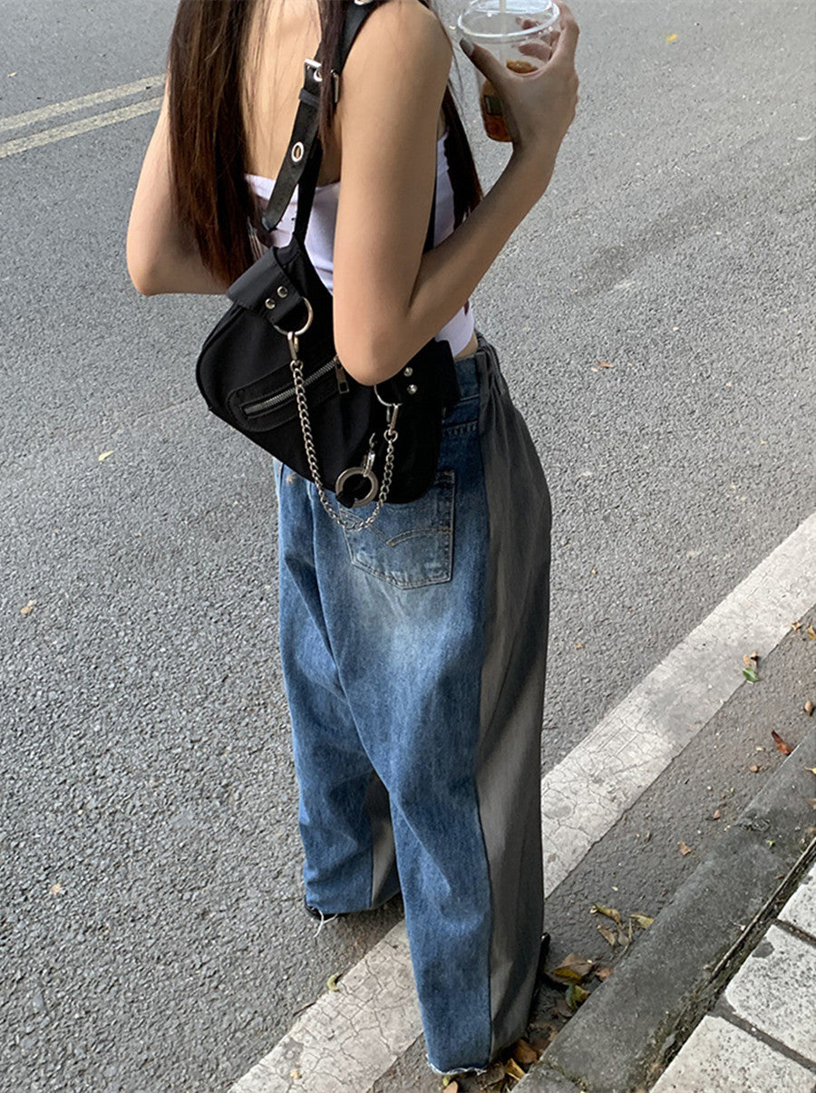 Women's Contrast Color Casual Patchwork Mop Jeans