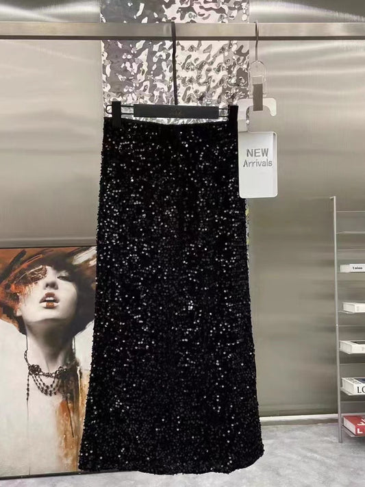 Women's Elegant Fashion High Waist Slimming Sequined Skirt