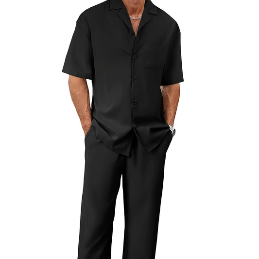 Lapel Short-sleeved Trousers Trendy Men's Clothing Suit