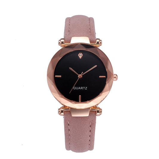 Fashionable Couples Waterdrop-Cut Diamond Frosted Leather Strap Quartz Rhombus Watch For Women