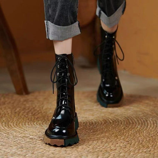 Women's Color Matching Platform Retro Martin Boots