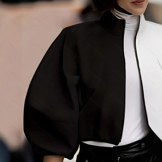 Womens Full-Zip Puffy Stand-Up Collar Short Jacket For Summer