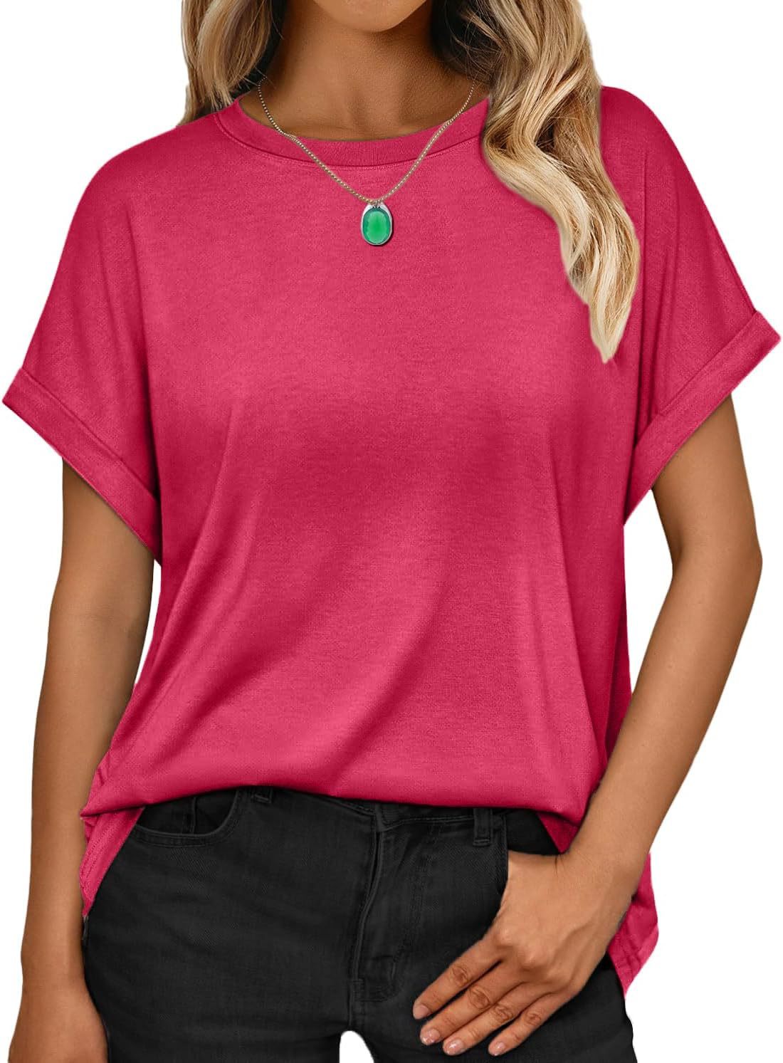 Women's T-shirt Round Neck Simple Solid Color Top