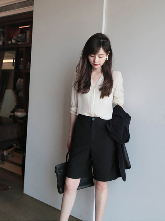 Casual Pants Drape Thin Wide Leg Five Point Straight