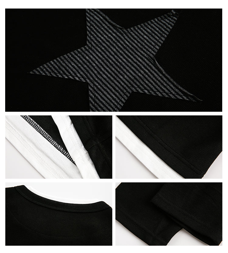 American Retro Fake Two-piece XINGX Patch Sweater