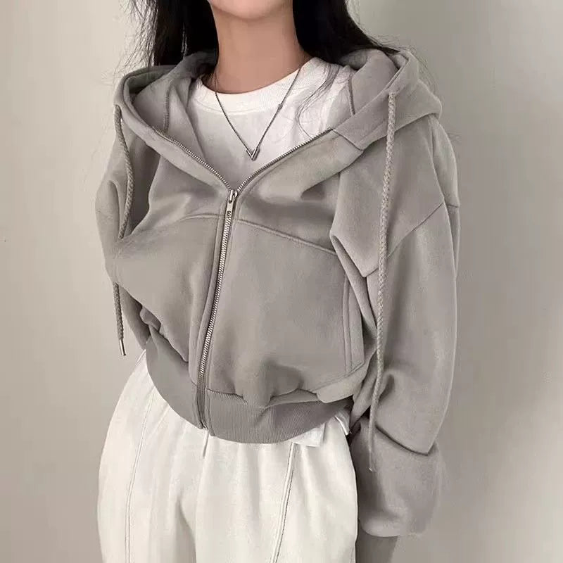 Women's Loose Long Sleeve Zipper Pocket Hoodie
