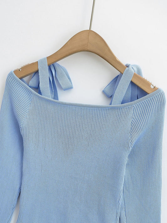Sexy Strapless Lace-up Short Off-shoulder Knitwear