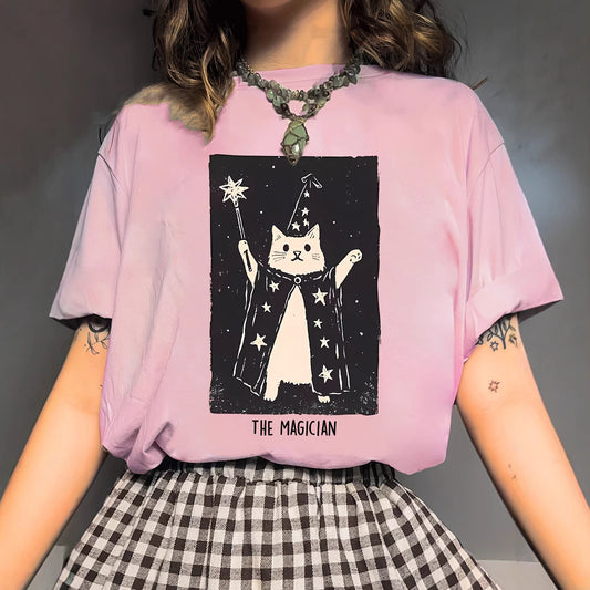 Kvinders Magiske Kat Sød Kortærmet T-shirt med Print