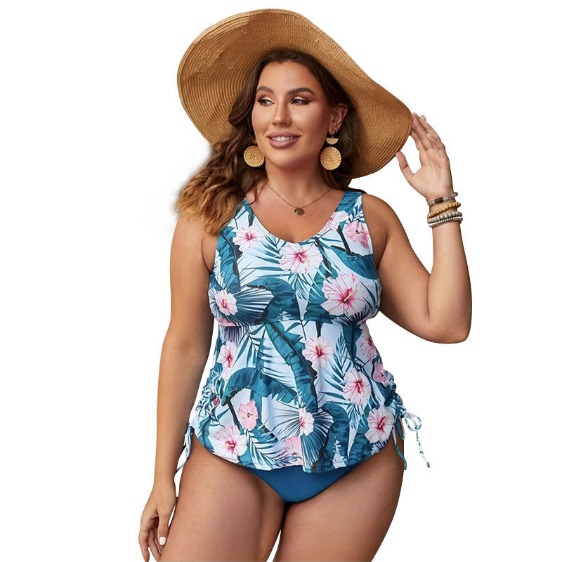 Women's Printed Lace-up Plus Size Swimsuit Two-piece Suit