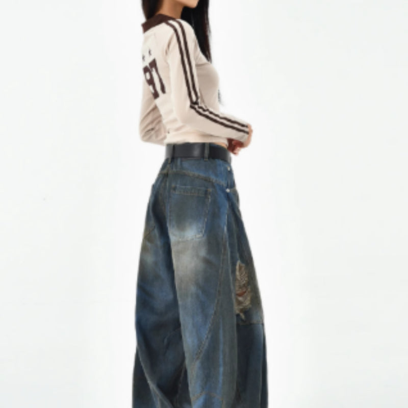 Amerikanske retro, slidte og ødelagte jeans til kvinder i premium-kvalitet