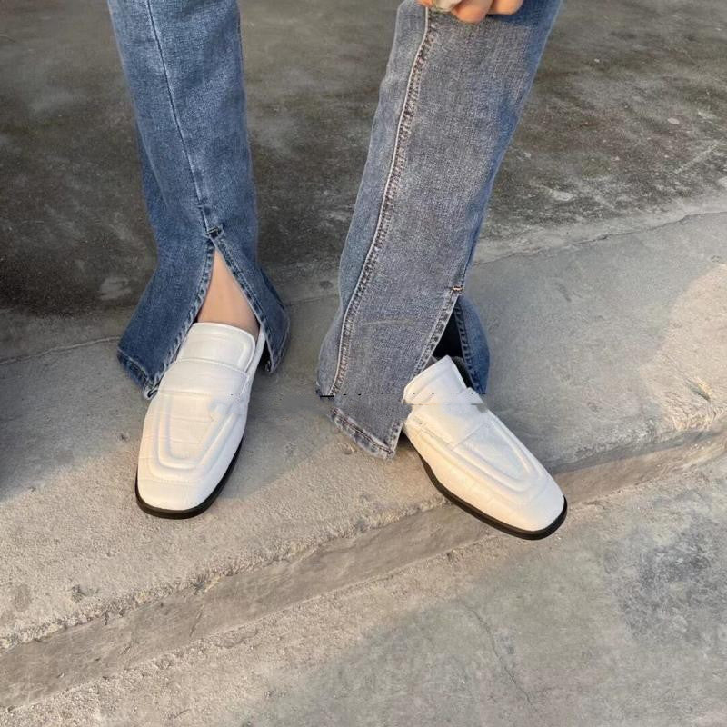 Small Square Toe Retro Stone Pattern Shoes