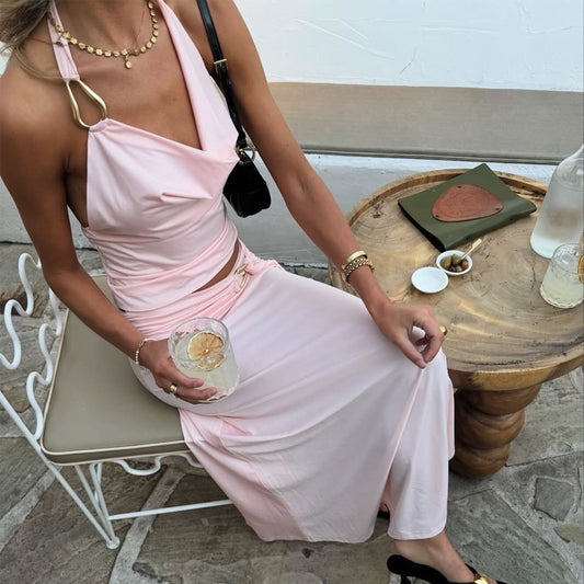 Summer Midriff-Baring Backless Halter-Neck Womens Set