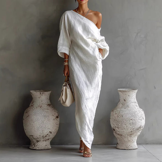 Womens Off-Shoulder Loose Resort-Style Dress