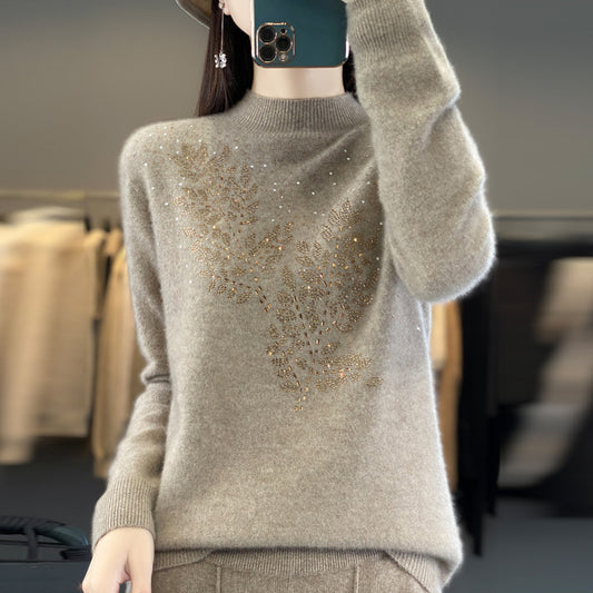 Women's Loose And Versatile Semi High Neck Knitted Sweater