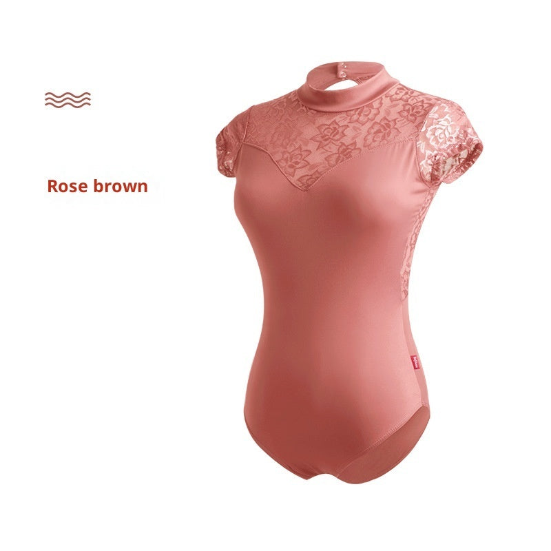 Women's Solid Color Stand Collar Lace Ballet Leotard