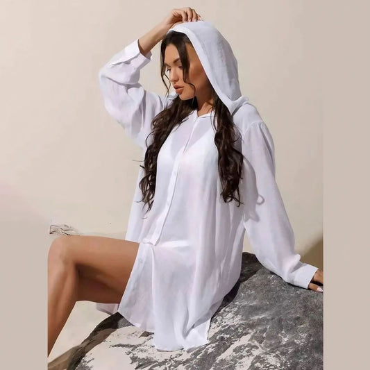 European And American Beach Jacket Women's Casual Vacation Solid Color Cardigan Bikini Swimsuit Blouse