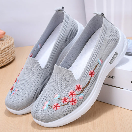 Fashionable And Comfortable Breathable Embroidered Women's Flying Woven Sports Anti-slip Pumps