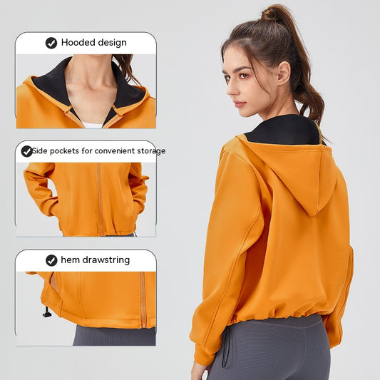 Women's Autumn And Winter Thickening Yoga Jacket Loose Hooded Warm Zipper Running Clothes